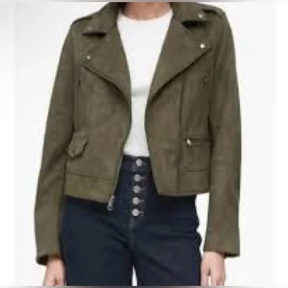 Banana Republic Green Vegan Faux Suede Motorcycle Jacket Size M - Picture 3 of 12